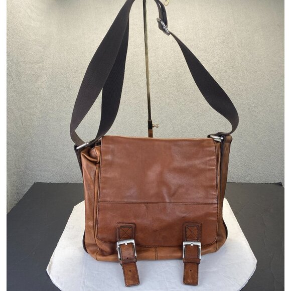 Fossil Leather Messenger Bag Brown‎ Crossbody Shoulder Laptop Work Satchel,VTG - Picture 12 of 16